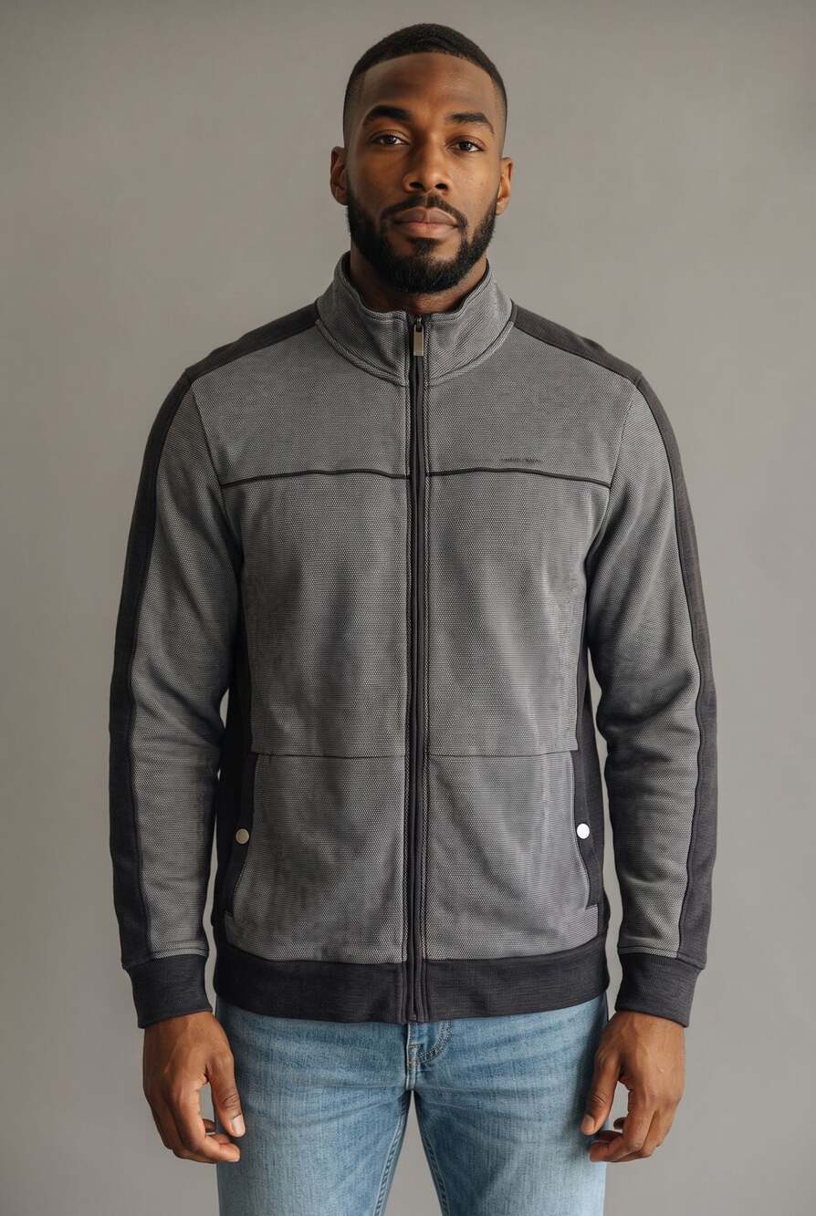 Calvin Klein Men's Black and Gray Full Zip Mock Neck Sweater Jacket